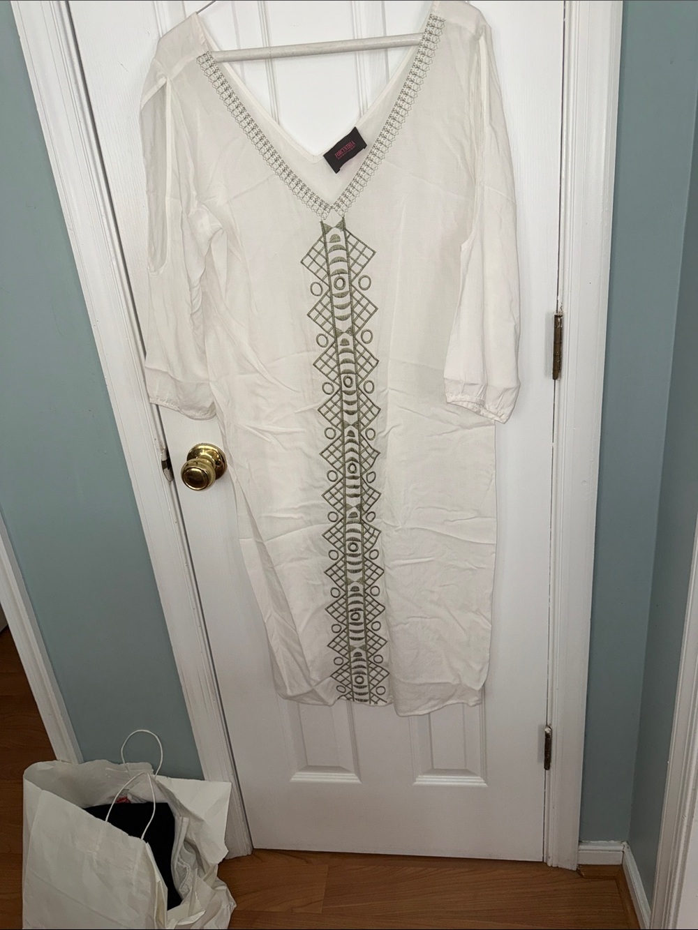 For Cynthia White Embroidered V-Neck Maxi Dress